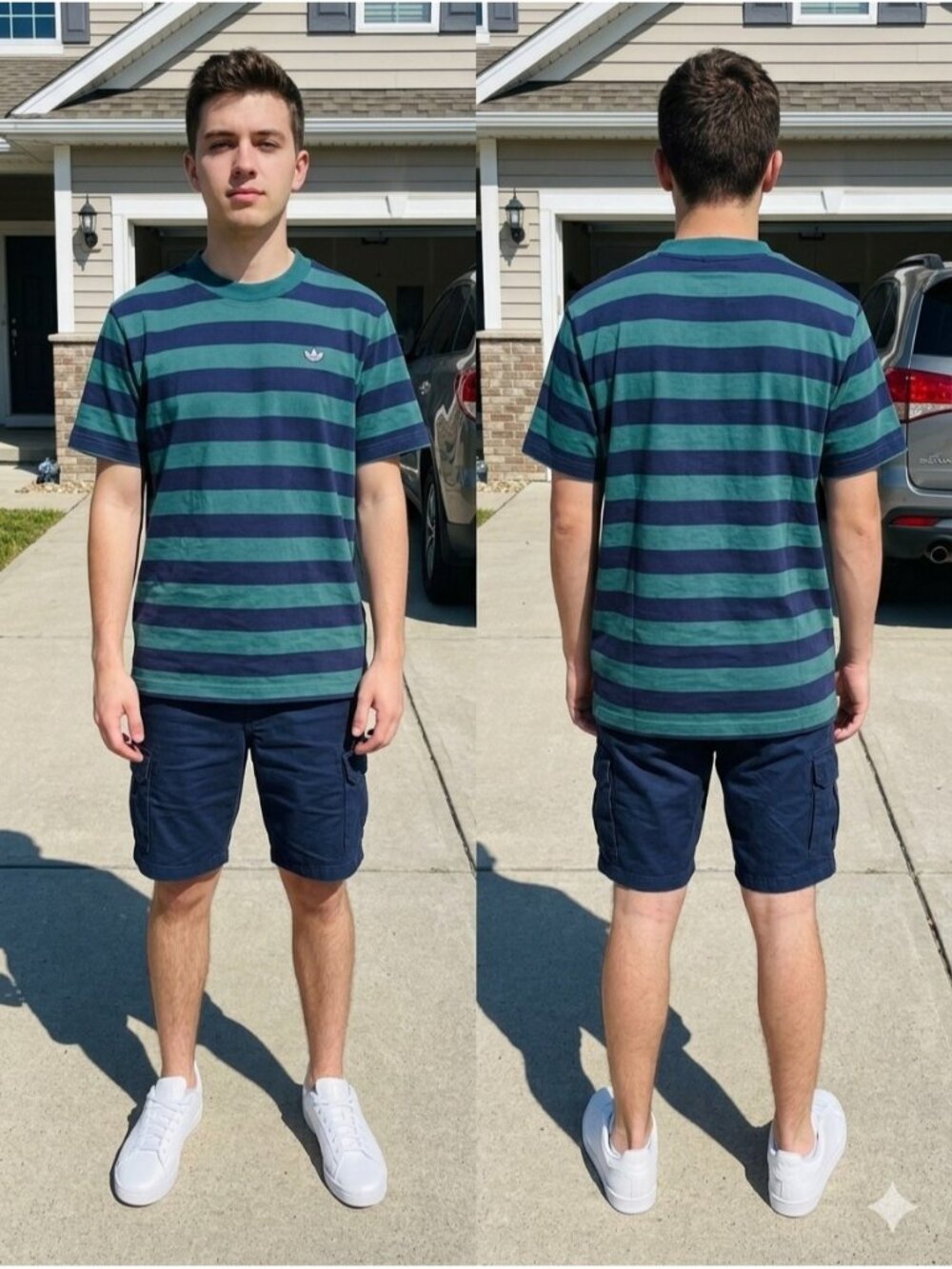 adidas Originals Samstag Colorblock Stripe Tee Green Blue Night Indigo Shirt M